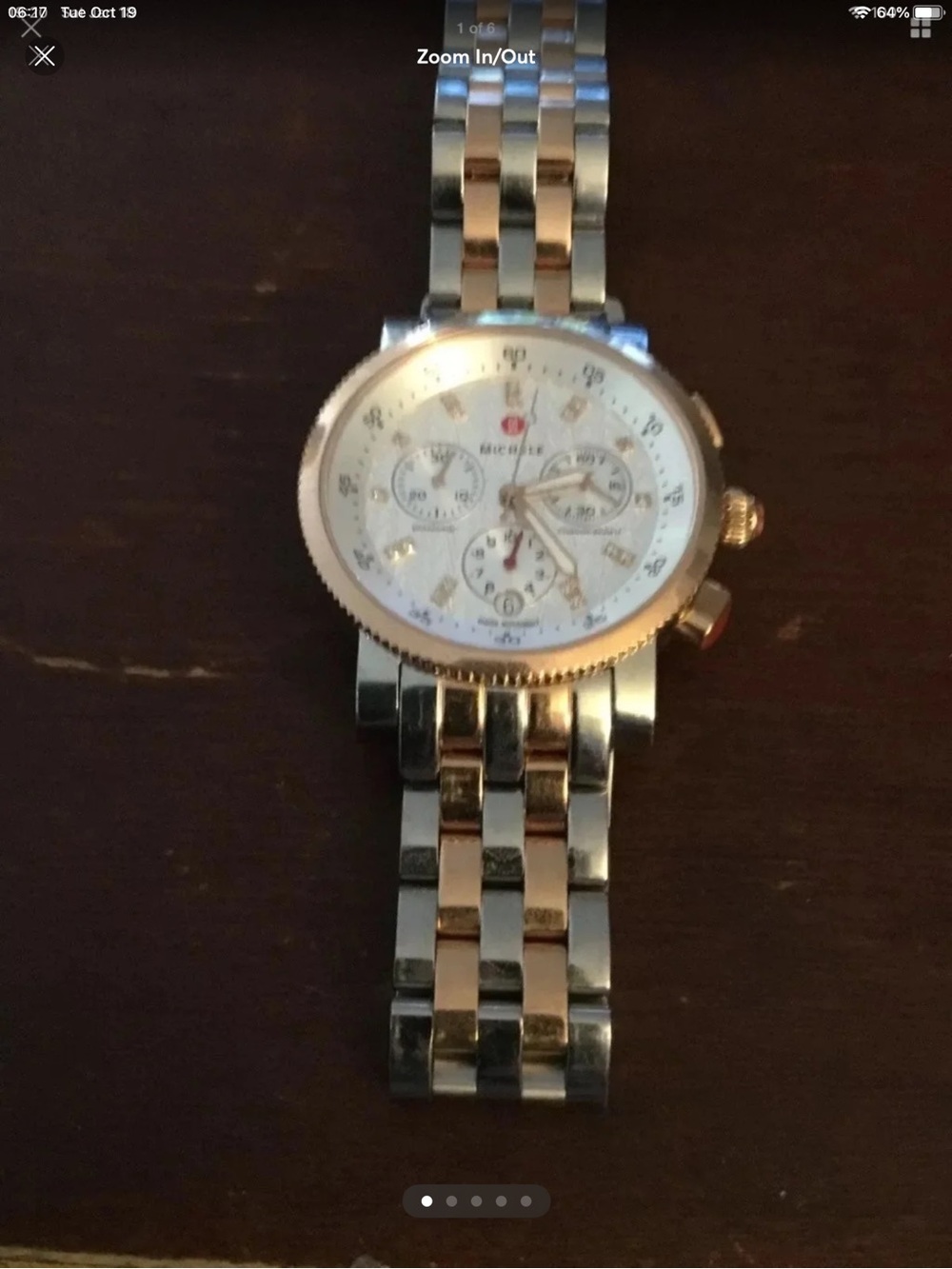 Michele Two-Tone Silver and Rose Gold Chronograph Watch with White Dial